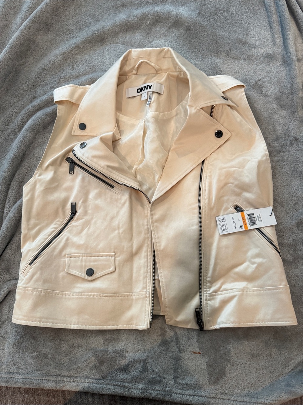 DKNY Cream Biker-Style Sleeveless Moto Vest